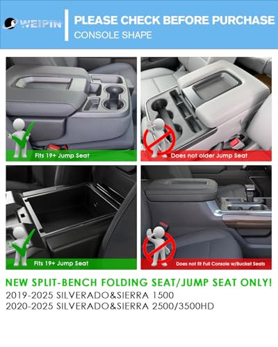 WEIPIN For Center Console Tray Compatible with 2019-2026 Chevy Silverado 1500& 2020-2026 Silverado 2500HD 3500HD