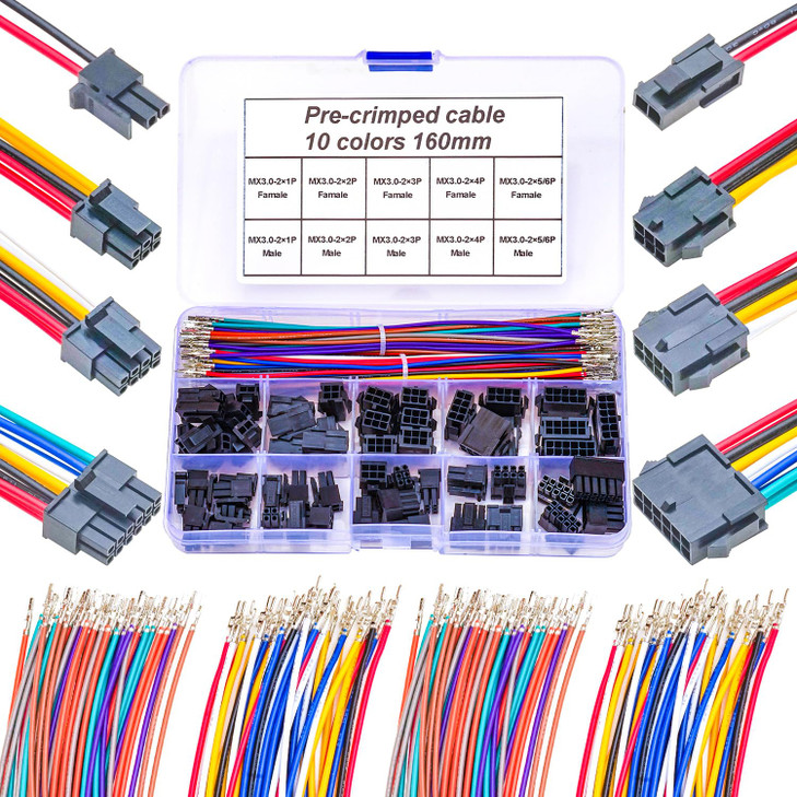 Yoeruyo Molex 3.0mm Male & Female Extension Connector Kit with 22AWG Premium Pre-Crimped Cables, Molex Micro-Fit 3.0