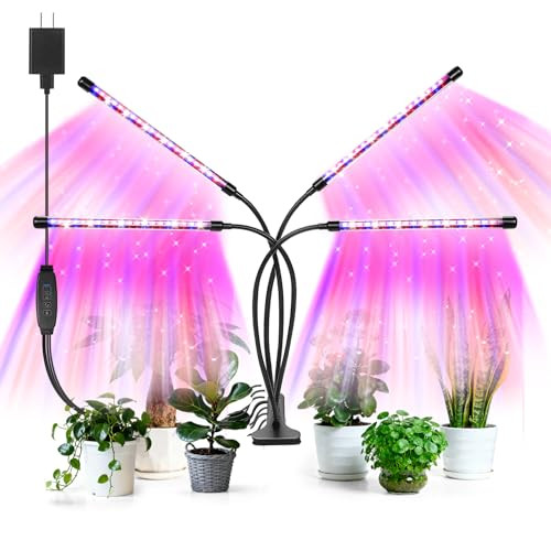 AURAZIGLI Led Grow Lights, 4 Heads Red Blue Plant Light with Clamp for Indoor Plants & Seed Starting, 10-Level