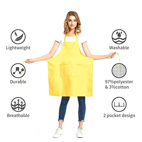 DUSKCOVE 8 Pack Bib Aprons Bulk - Unisex Pink Commercial Apron with 2 Pockets for Kitchen Crafting BBQ Drawing Cooking