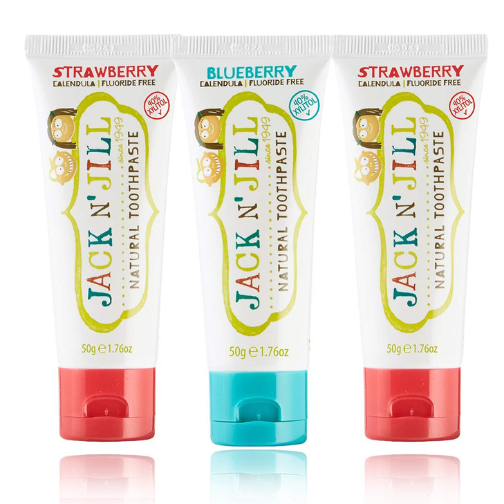 Jack N' Jill Natural Kids Toothpaste - 2 Strawberry & 1 Blueberry - Organic, Gluten Free, Vegan, BPA Free, Fluoride