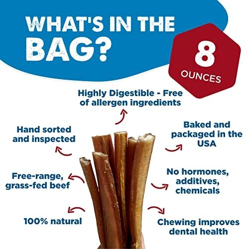 Best Bully Sticks 2-4 Inch Junior Bully Sticks for Dogs - 8 oz (Pack of 1) - Natural Grass-Fed Beef, Grain and Rawhide
