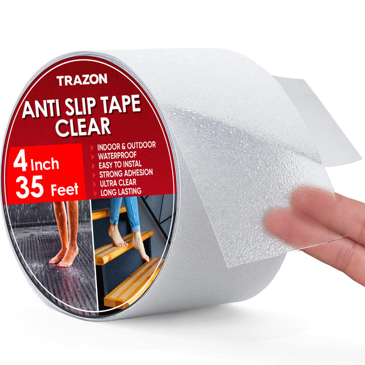 Grip Tape - Heavy Duty Anti Slip Tape Clear Outdoor/Indoor 4In*35Ft, Non Slip Roll/Stickers Easy to Cut Waterproof for