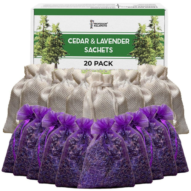 Professor Killamoth Cedar Chips and Lavender Sachets (20 Pack) - Stop Clothes Damage - Cedar and Lavendar Home