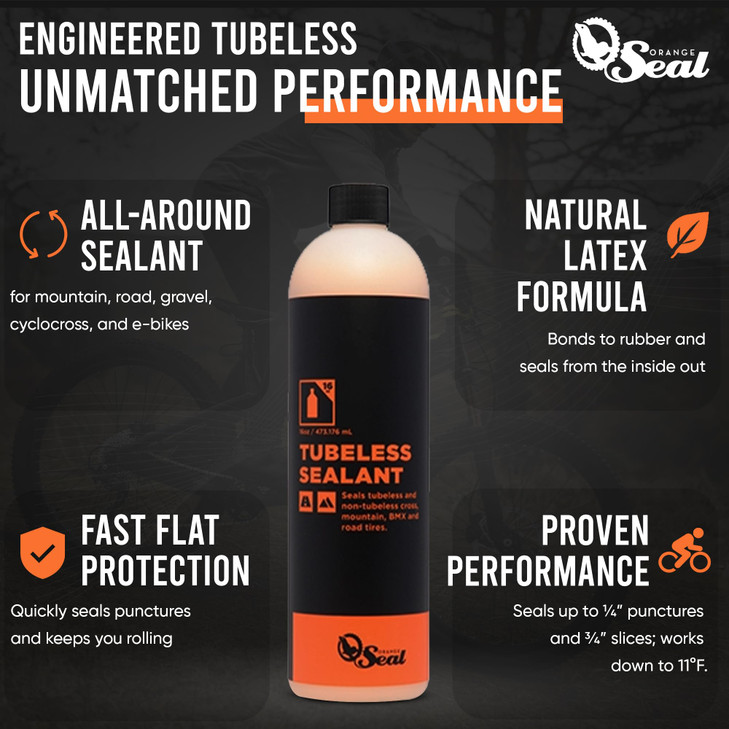 Orange Seal - Regular Formula Tubeless Bike Tire Sealant | Fast Sealing, up to 1/4" Puncture | for MTB, Road, CX and