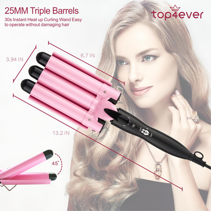 TOP4EVER 3 Barrel Curling Iron, 1-Inch Hair Crimper Tool for Women