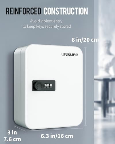 Uniclife 20 Position Key Cabinet with Combination Lock Resettable White Digital Security Storage Box Steel Key