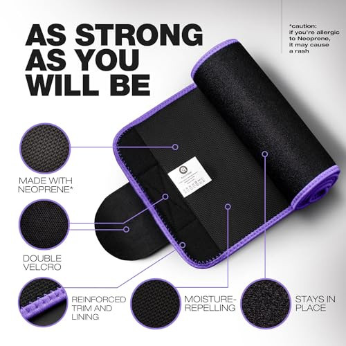 ActiveGear Waist Trimmer Belt with Back Support, Medium: 8"x42" Purple Hem