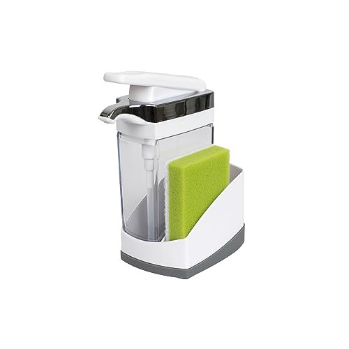 Casabella Sink Sider Solo Soap Pump and Sponge Caddy for Kitchen Sinks, Kitchen Sink Organizer Sponge Caddy and Soap