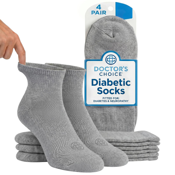 Doctor's Choice Diabetic Ankle Socks for Men, Large (Size 10-13), 4 Pairs