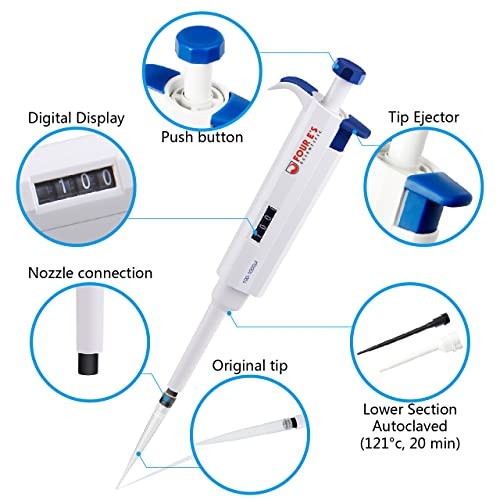 FOUR E'S SCIENTIFIC 1mL Pipette, Adjustable Volume Micropipette