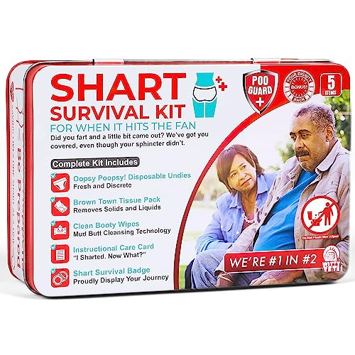 Funny Shart Survival Kit by Witty Yeti. Ultimate Poop Prank Gag Gift Set Contains Wet Wipes, Disposable Underwear,