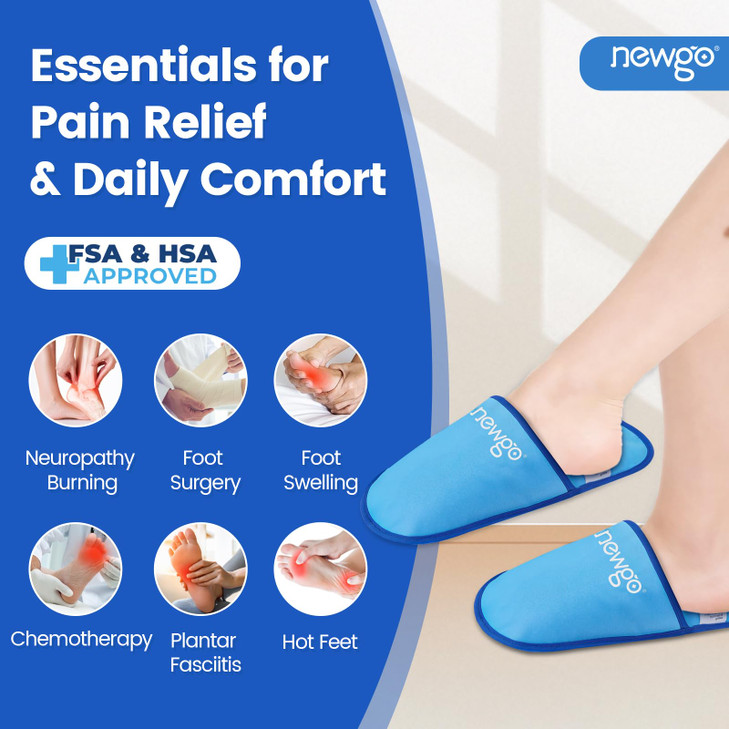 NEWGO Foot Ice Pack Slippers for Plantar Fasciitis and Neuropathy, HSA or FSA Eligible 2 Pack Gel Ice Slippers Hot