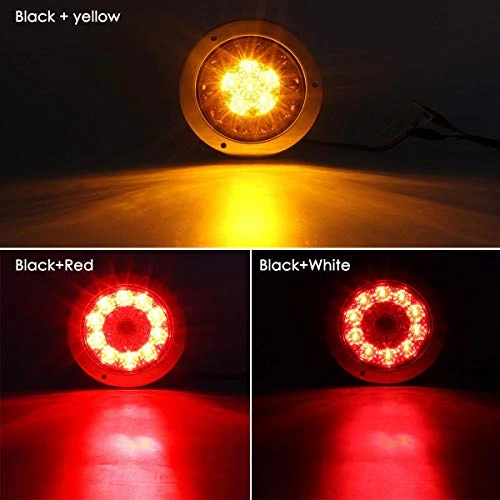 Partsam 4" Inch Round Truck Trailer Led Tail Stop Brake Lights Taillights Running Red and Amber Parking Turn Signal