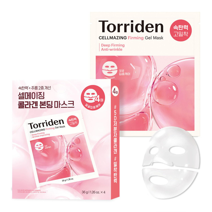 Torriden CELLMAZING Collagen Firming Gel Sheet Mask for Face Only (4 Pack) | Smoother, Firmer-Looking Skin with 5D