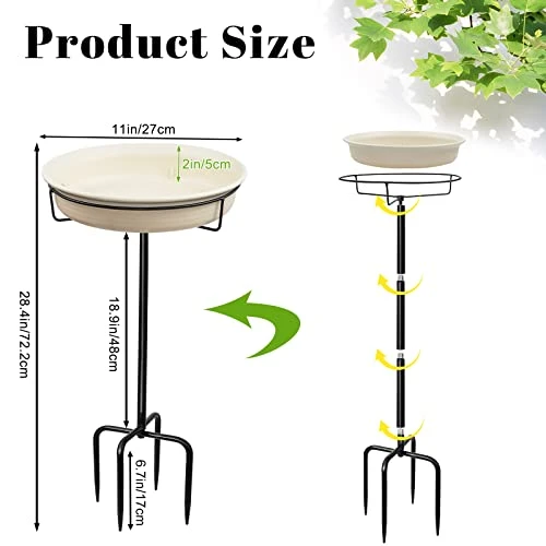 28In Freestanding Birdbaths Bowl Outdoor, Free Standing Garden Bird Bath Bird Feeder Bowl with Metal Stake, Detachable
