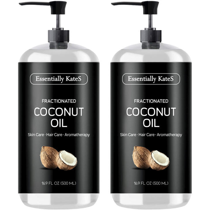 Essentially KateS Fractionated Coconut Oil 33.8 Fl Oz (2 x 16 Fl Oz) - Pack of 2 - Body Oil, Massage Oil, Hair Oil,