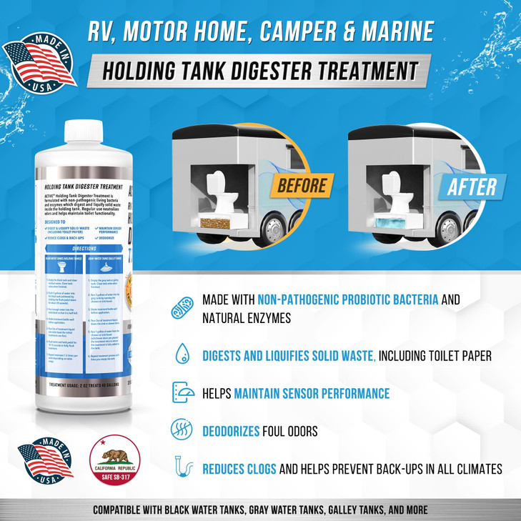 RV Black Tank Treatment Toilet Chemicals - 16 Treatments Waste Digester for Holding Tank, Gray Water Tank in RVs,