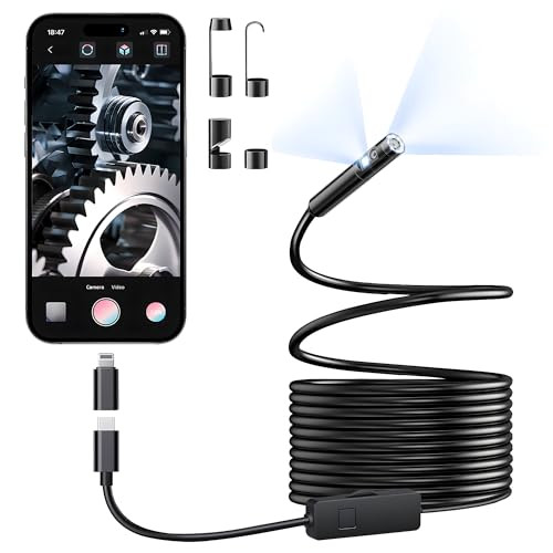 [Dual-Lens] Endoscope Camera with Light, 1920P HD Borescope with 8+1 Adjustable LED Lights, IP67 Waterproof 16.5FT