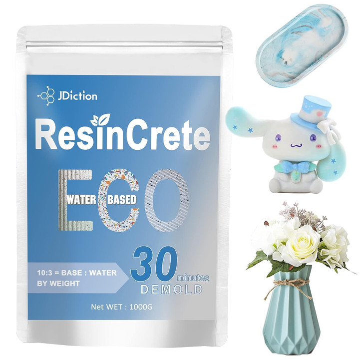 JDiction ResinCrete, 1000G Water-Based Eco-Friendly Formula, 20-30 Minutes Demold Fast Curing Eco Casting for