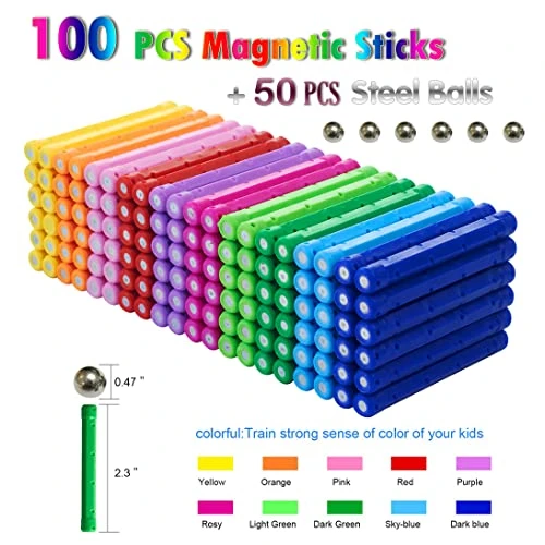 150Pcs Magnetic Building Sticks Blocks Toys, 2.3" Length Magnet Educational Toys Set for Kids and Adult, STEM Building