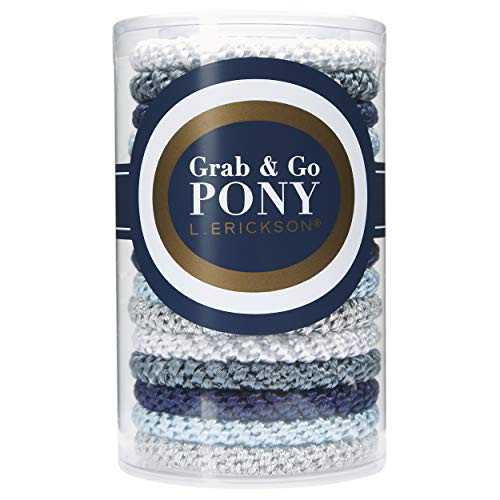 L. Erickson Sky Blue Hair Ties for Thick Hair, Grab & Go Ponytail Holders, 8 Pack, Cloud Blue, Thick No-Crease Bands with Strong Hold, Damage-Free De