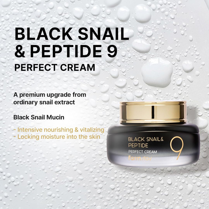 FARMSTAY Black Snail & Peptide 9 Perfect Cream, Snail Mucin Moisturizer for Elastic & Glow Skin, Hydrating &