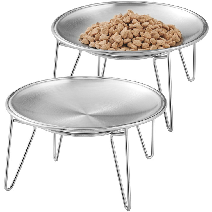 Wellbro Elevated Cat Bowls, Wide Stainless Steel Cat Food Bowls with Metal Stand Whisker Stress-Free, Raised Food and