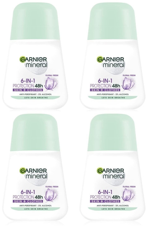 (Pack of 4) Garnier Mineral Protection 6 Floral Fresh Scent Anti-perspirant Roll On for Women 4x50ml
