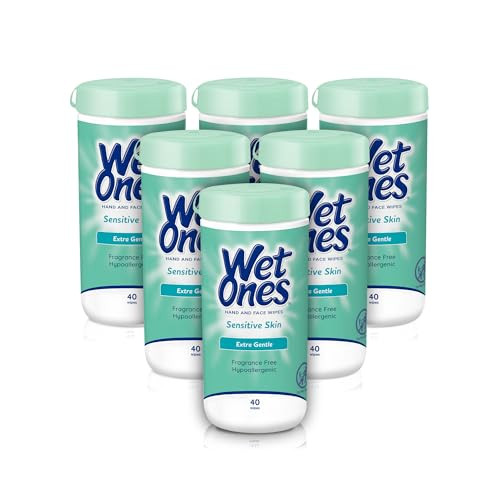 Wet Ones Hand Wipes, Sensitive Skin, Unscented, 40 ct Canister (6 Pack)