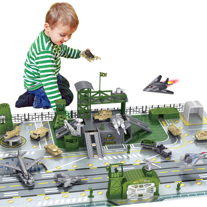 deAO Army Men Playset,Military Base with Vehicles Toy & Map for Boys 3-5