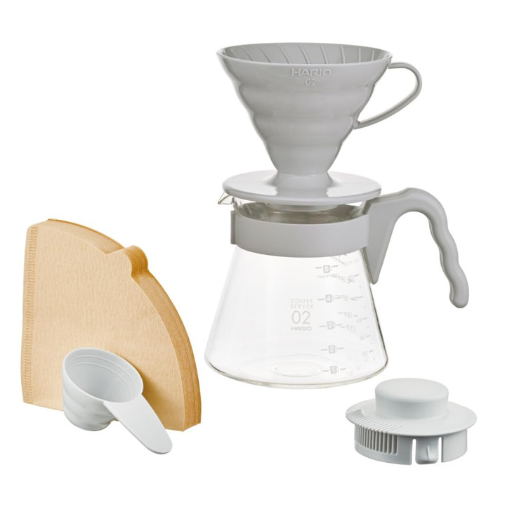 HARIO V60 Pour Over Coffee Starter Set, Size 02, Pale Grey