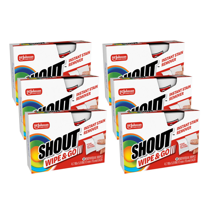 Shout Wipe & Go Instant Stain Remover Wipes, No Wash Required, Safe on Colorfast Washables, Travel & Baby Diaper Bag