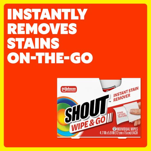 Shout Wipe & Go Instant Stain Remover Wipes, No Wash Required, Safe on Colorfast Washables, Travel & Baby Diaper Bag
