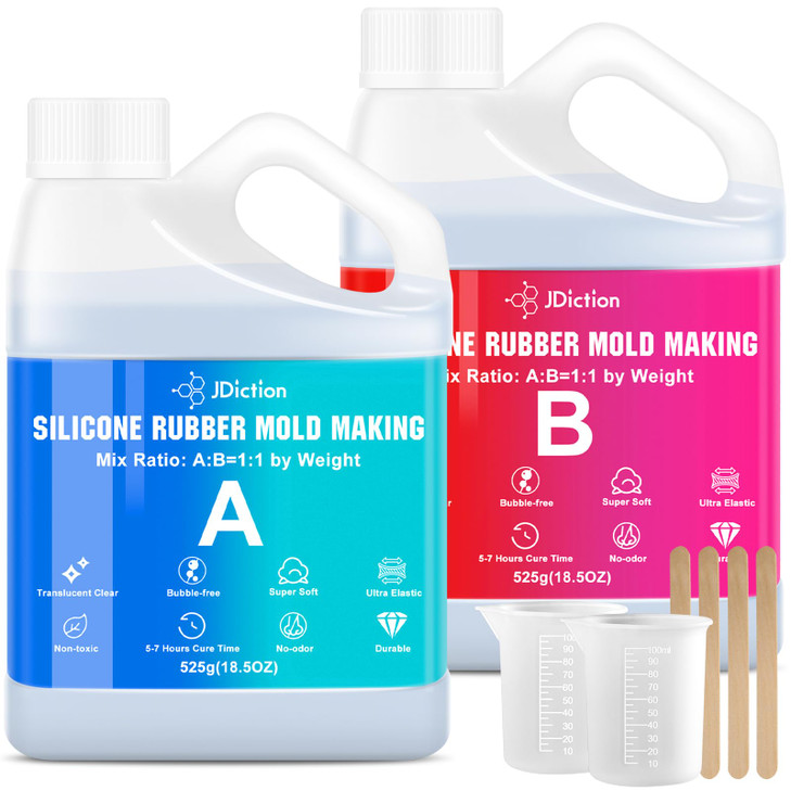 JDiction Silicone Mold Making Kit, 2.32lb(37oz) Super Elastic Liquid Silicone Rubber Fast Cure Soft Mold Making for