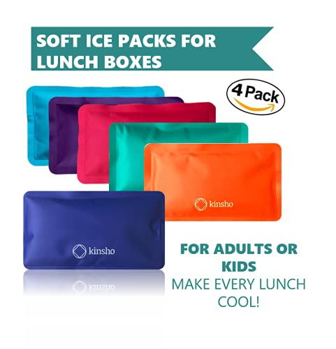 kinsho Ice Pack for Kids Lunch Box, Bag and Bento Boxes, Reusable and Refreezable Soft Slim Pouches for Travel,