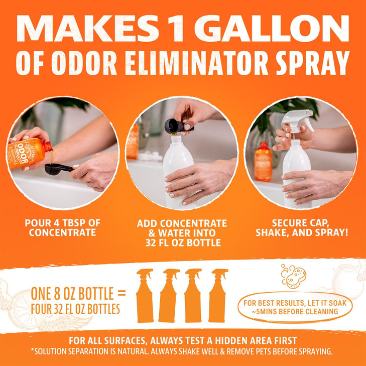 Angry Orange Pet Odor Eliminator 8 oz. bottle- Industrial Strength Pet Odor Remover - Makes (4) 32oz. Bottles - 1