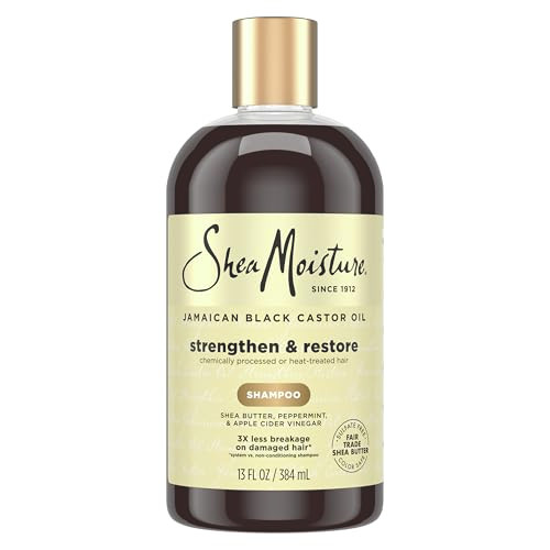 SheaMoisture Strengthen and Restore Shampoo Pure Jamaican Black Castor Oil for Damaged Hair To Cleanse and Nourish Hair 13 fl oz