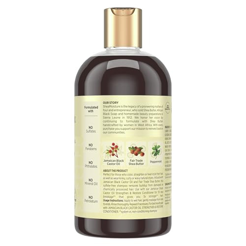 SheaMoisture Strengthen and Restore Shampoo Pure Jamaican Black Castor Oil for Damaged Hair To Cleanse and Nourish Hair 13 fl oz