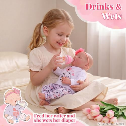 BABESIDE Drink and Wet Reborn Baby Dolls Girl  17 Inch Full Vinyl