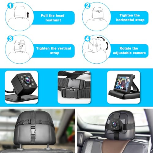Baby Car Mirror with 4.3'' HD Night Vision Function Display, Safety Car Seat Camera with Wide Crystal Clear View,
