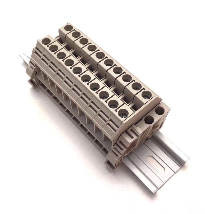 Dinkle Assembly DK6N 10 Gang Box Connector DIN Rail Terminal Blocks, 8-20 AWG, 50 Amp, 600 Volt Separate Circuits UL