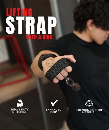 Ekkovision Weight Lifting Straps, Cuffed D Ring, TNF Logo, Black