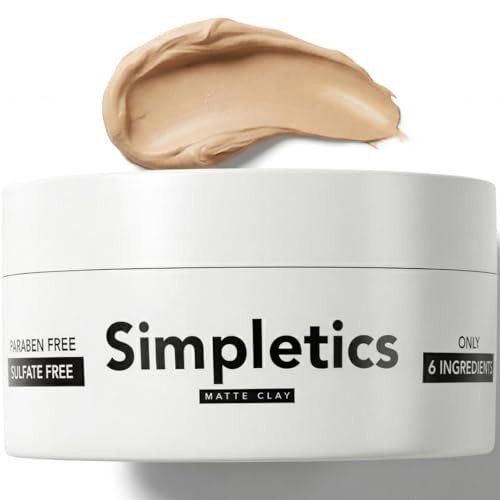 Simpletics Hair Clay for Men (Vanilla Scent)  Natural 6 Ingredient Matte Styling Clay with Beeswax & Coconut Oil 