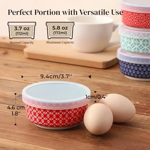 DOWAN Dipping Bowls with Lids, Ceramic Condiment Sauce Cups, 4 oz Dipping Sauce Bowls/Dishes for Charcuterie,