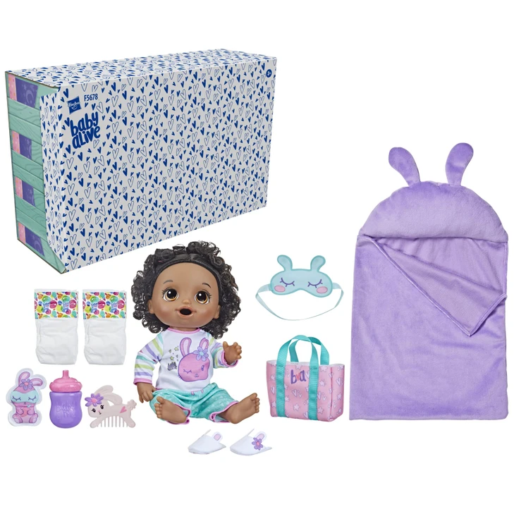 Baby Alive Bunny Sleepover Baby Doll, Bedtime-Themed 12-Inch Dolls, Sleeping Bag & Bunny-Themed Doll Accessories, Toys
