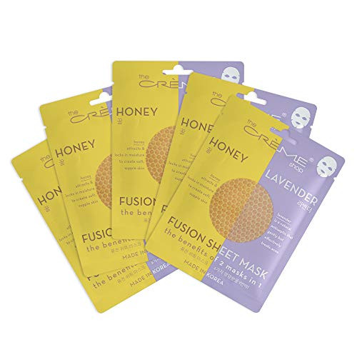 The Crème Shop Fusion Essence Sheet Masks - 2-in-1 Korean Face Mask for Moisturizing and Clarifying Dry, Congested Skin (Lavender & Honey/Set of 5)