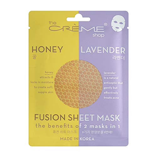The Crème Shop Fusion Essence Sheet Masks - 2-in-1 Korean Face Mask for Moisturizing and Clarifying Dry, Congested Skin (Lavender & Honey/Set of 5)