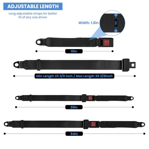 2-Pack Universal Golf Cart Seat Belts Adjustable Lap Kit for UTV Go Kart