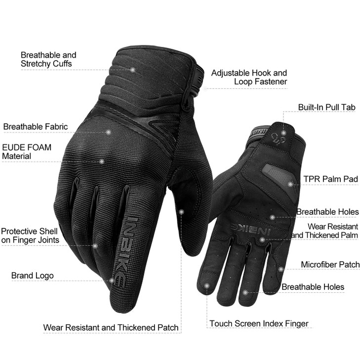 INBIKE Motorcycle Gloves Breathable Mesh Touchscreen Hard Knuckles